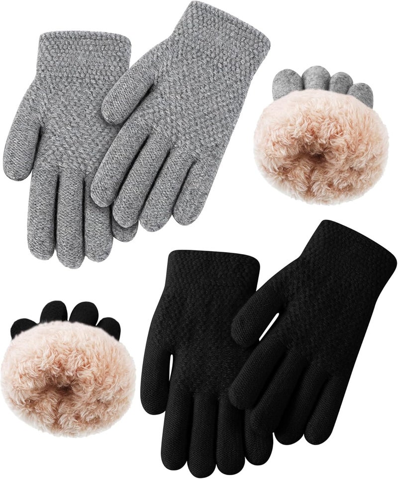 Chuarry 2 Pairs Kids Fleece Lined Gloves Winter Thick Warm Thermal Cable Knit Gloves for 6-10 Years Boys Girls - Image 1